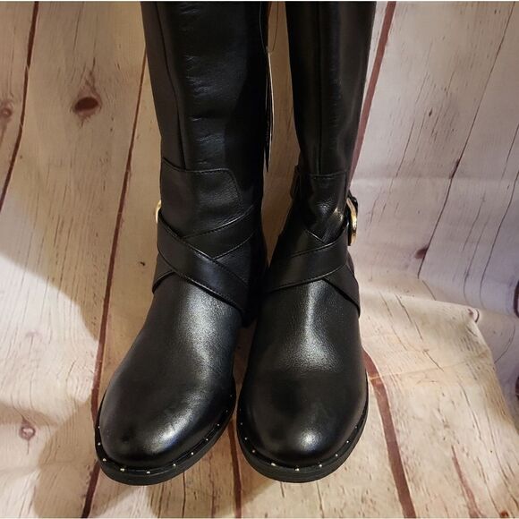 NWT INC "Fadora" Black Leather Knee High Riding Boots w/Nailhead Trim Sz 6M - Picture 5 of 11
